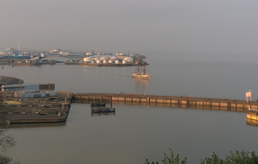 The Stavros S Niarchos leaving Cardiff Docks